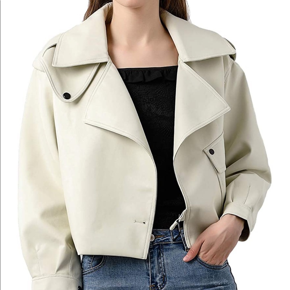 off white faux leather cropped jacket